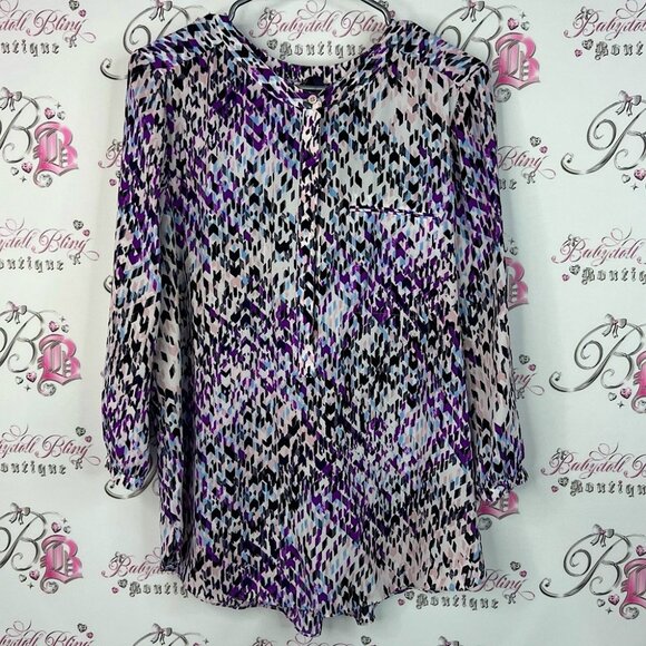 NYDJ blouse button up purple blue black Multicolor Patterned Women's Blouse - Picture 1 of 8